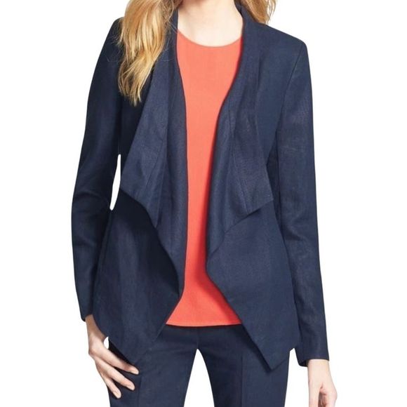 MICHAEL Michael Kors Jackets & Blazers - Michael Kors 100% Linen Open front Blazer Navy Long Sleeve Professional